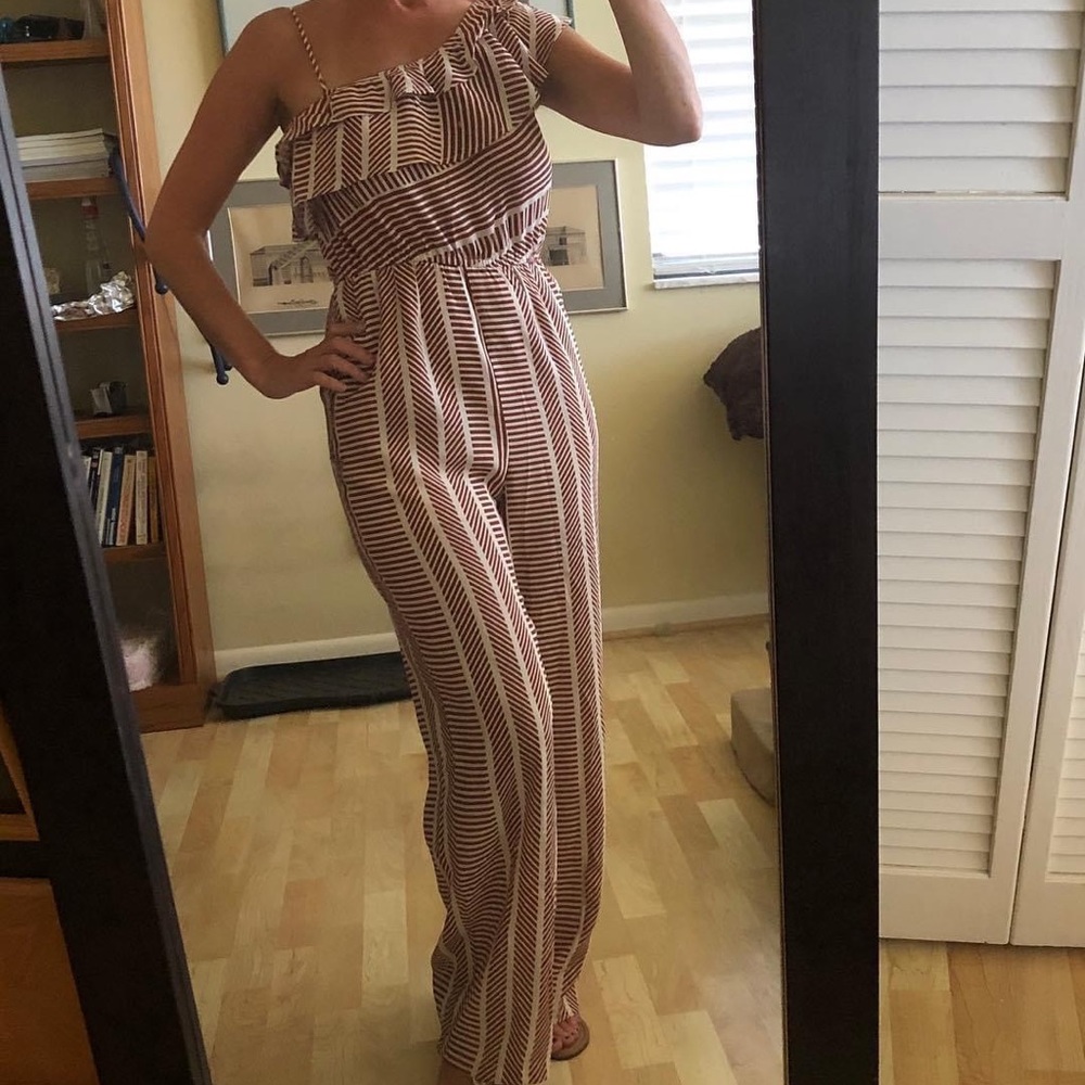 Brown and cream asymmetrical jumper.